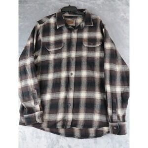 ORVIS Plaid Flannel Shirt Jacket Mens XL Brown White Black Long Sleeve Button Up